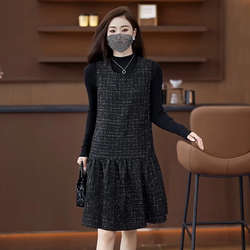 2025春季新款大码女装背心裙时尚微胖女孩中长款圆领无袖连衣裙