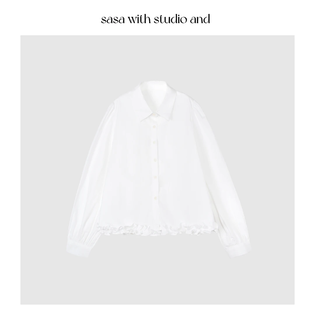 法式不规则木耳边衬衫别致宽松长袖上衣 D2198