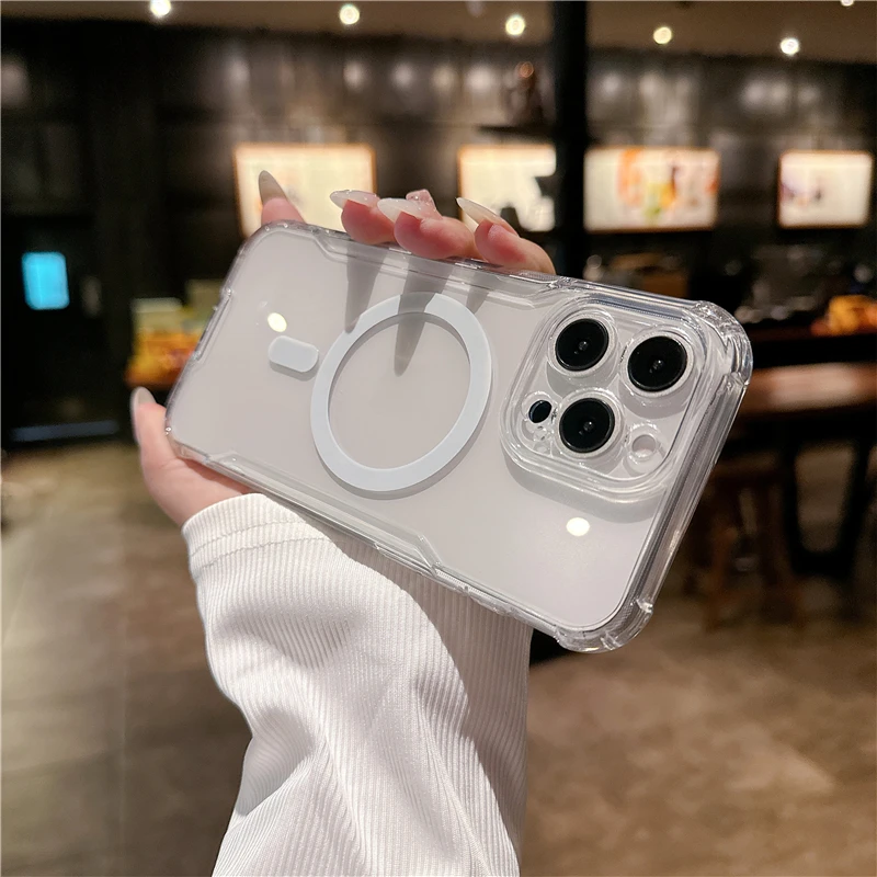 新款适用苹果16Promax电镀刀锋磁吸手机壳全包软边防摔透明保护套
