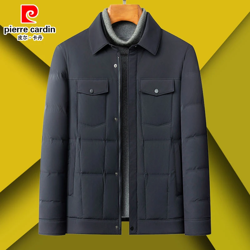 皮尔卡丹男士商务羽绒服中年男士秋冬保暖翻领商务休闲百搭外套
