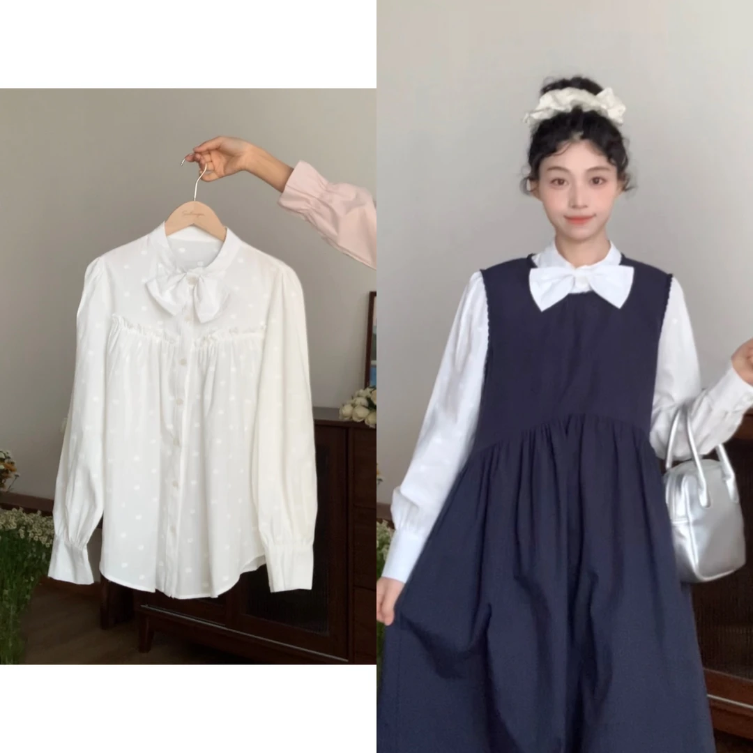 2182 “致爱丽丝”法式波点刺绣蝴蝶结衬衫