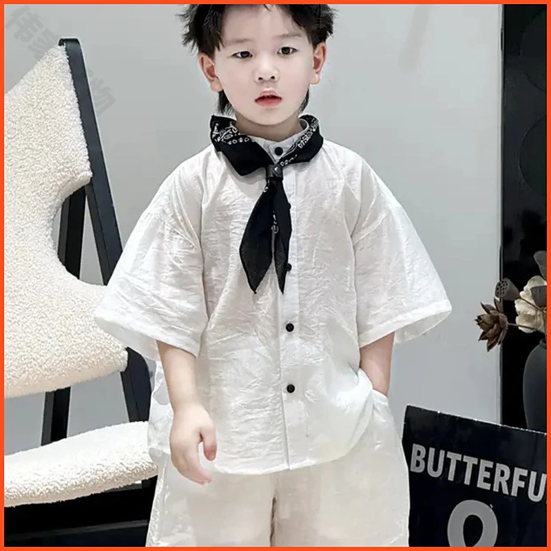 宝宝夏装男童2025防蚊裤夏季套装儿童短袖少爷小潮酷童装韩版新款