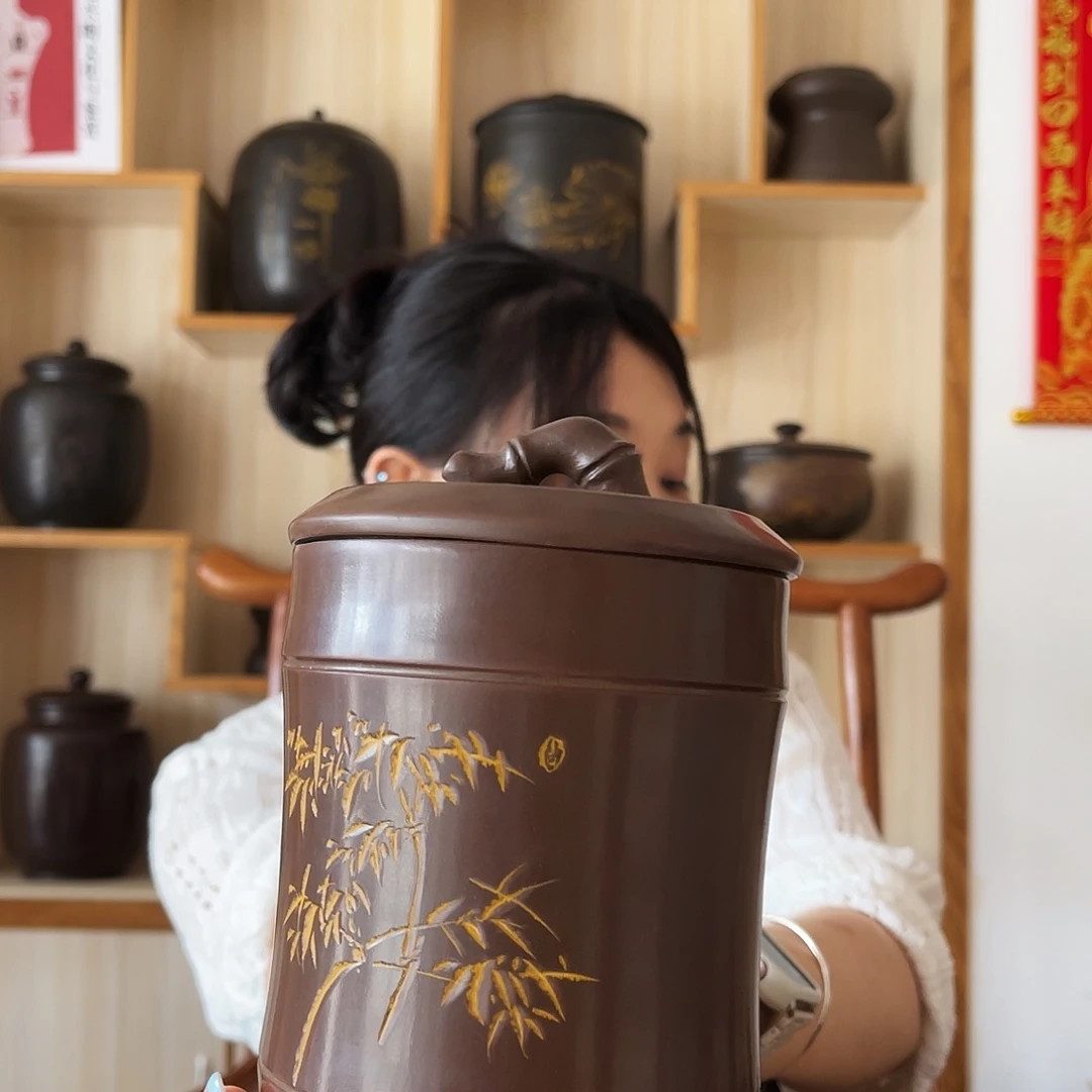 钦州坭兴陶茶叶罐半斤罐 仿生竹节