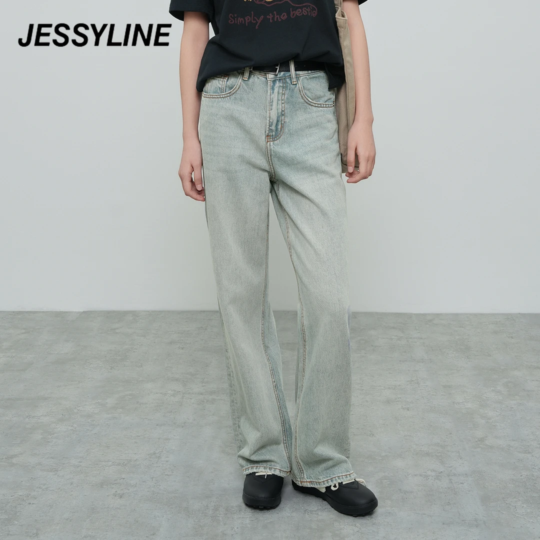 jessyline春季新款 杰茜莱百搭直筒牛仔长裤女 513210297