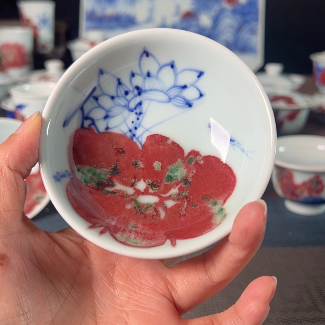 杯原矿青花釉里红瓷器
