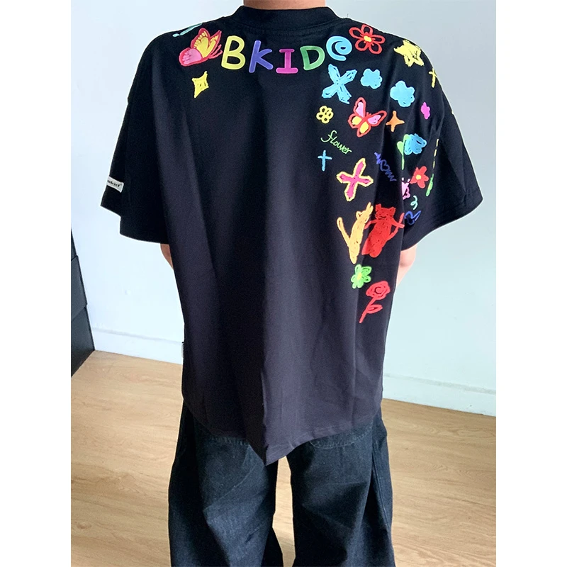 素素本SU原创美式复古高街潮牌涂鸦印花短袖T恤男女夏季宽松半袖