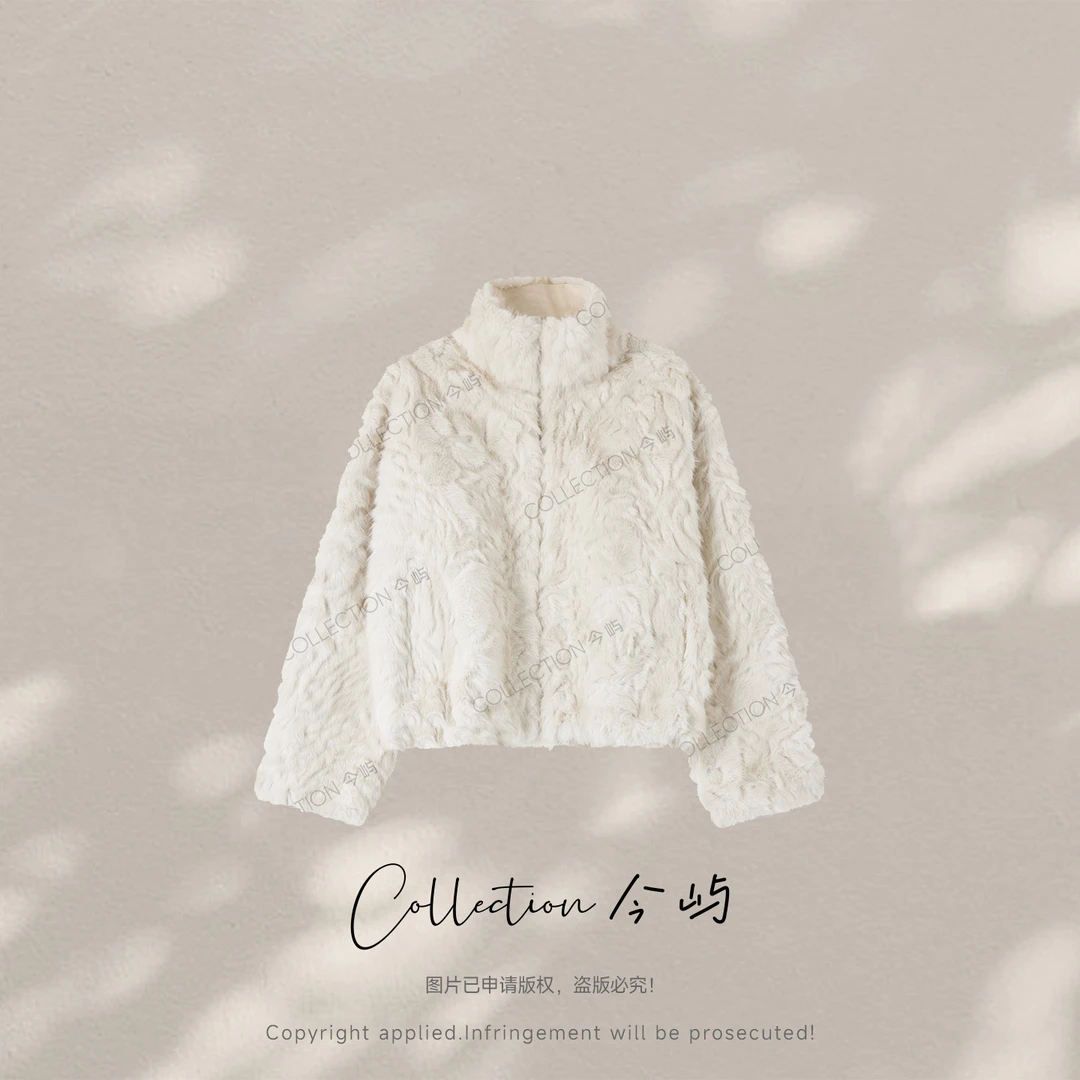 Collection今屿 秋冬复古立领羊羔毛半卷皮毛一体外套JY2504NJ021