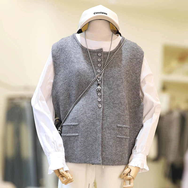 zaw大码女装叠穿针织马甲背心胖mm洋气减龄上衣/25005