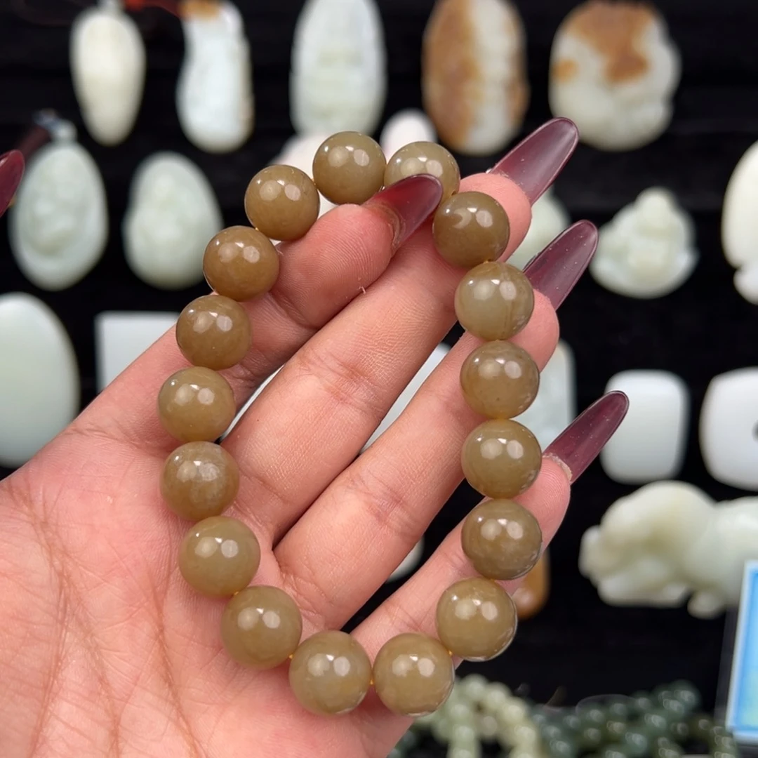 和田玉未镶嵌颈饰且末浅糖12mm