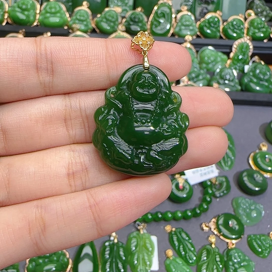 和田玉（碧玉）18K金镶嵌颈饰