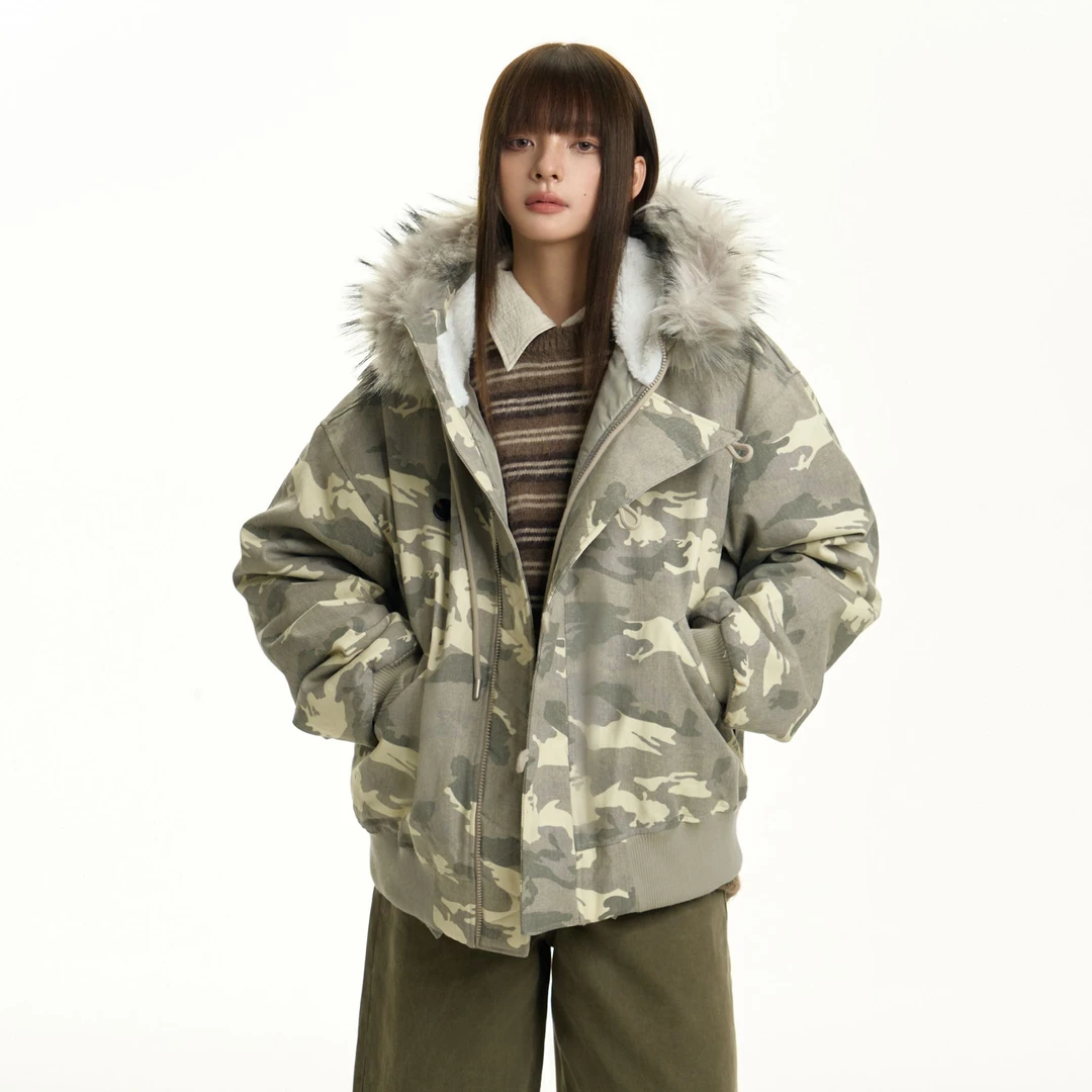 TGNS潮牌连帽毛领派克服棉服冬季美式复古工装棉服情侣棉衣厚外套