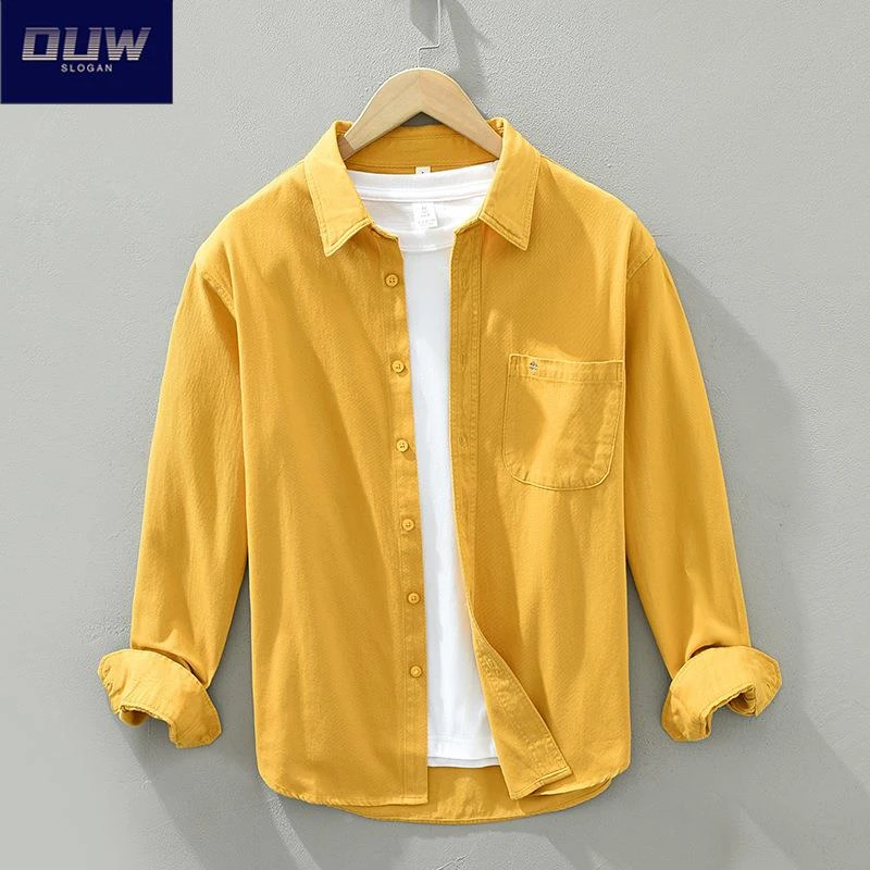 O.U.W初秋日系复古长袖衬衫男士休闲衬衣外套纯棉简约文艺上衣ins