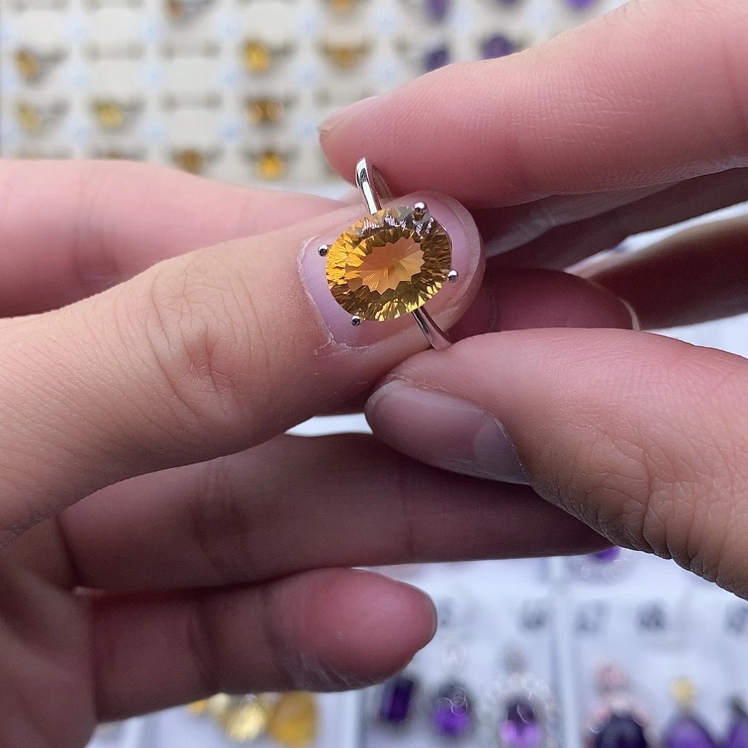 黄晶纯天然无优化黄水晶Q银S925镶嵌@**心