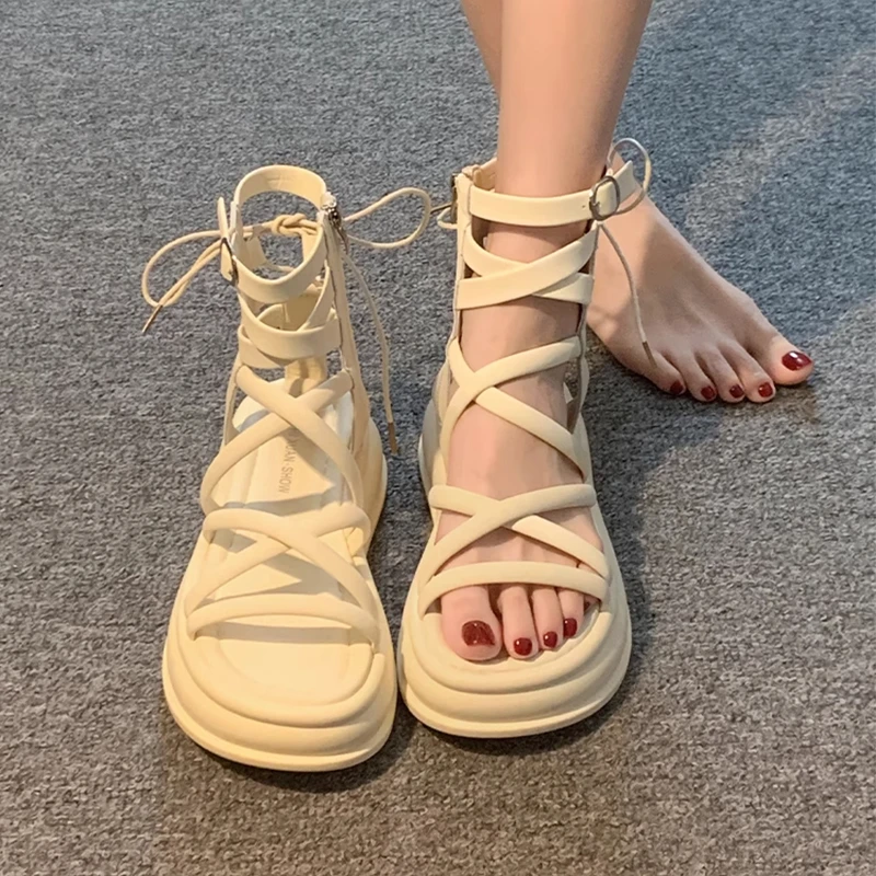 仙女风凉鞋女款2025新款夏季流行复古百搭小个子增高厚底罗马鞋子