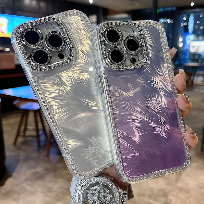 适用苹果系列iPhone16新款手机壳边钻渐变紫满边钻框闪钻镜头膜