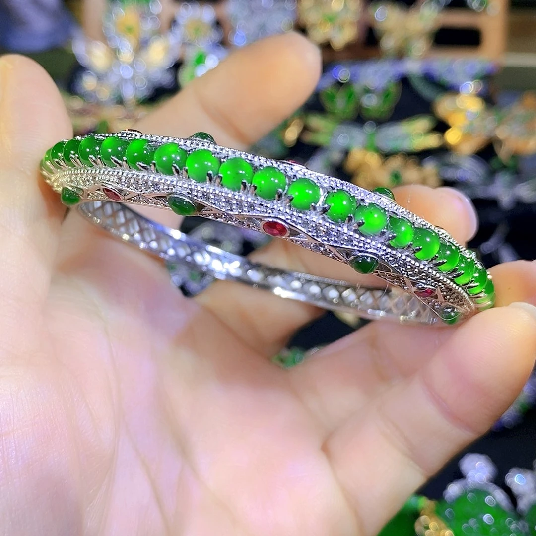 吊坠(不含链)银S925镶嵌翡翠