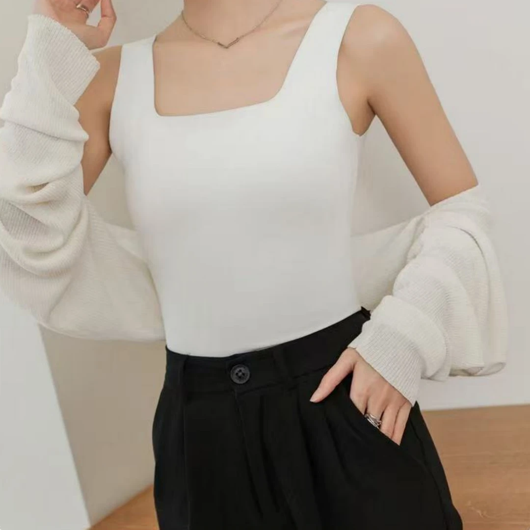 Manmi 舒适百搭方领吊带背心  3002