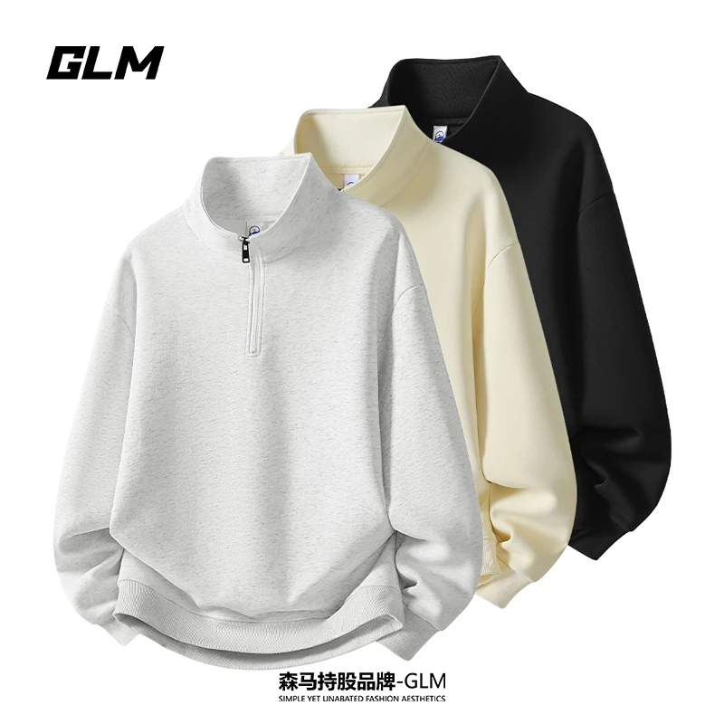 GLM秋季男士情侣卫衣宽松拉链半高领时尚外套百搭打底衫上衣服装
