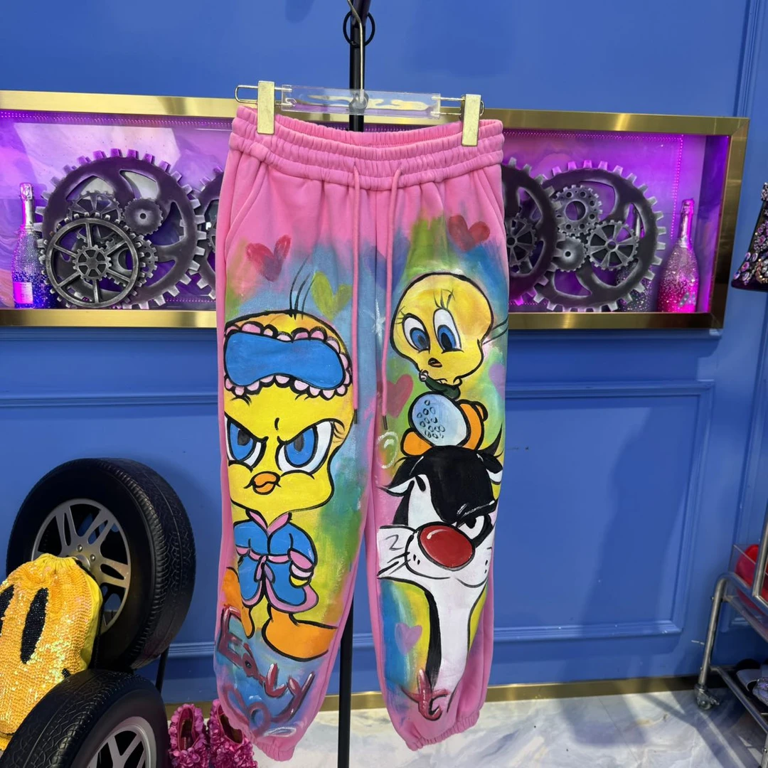 Z04-8 休闲裤时尚百搭情侣夏季宽松潮流印花网红束脚卡通裤子