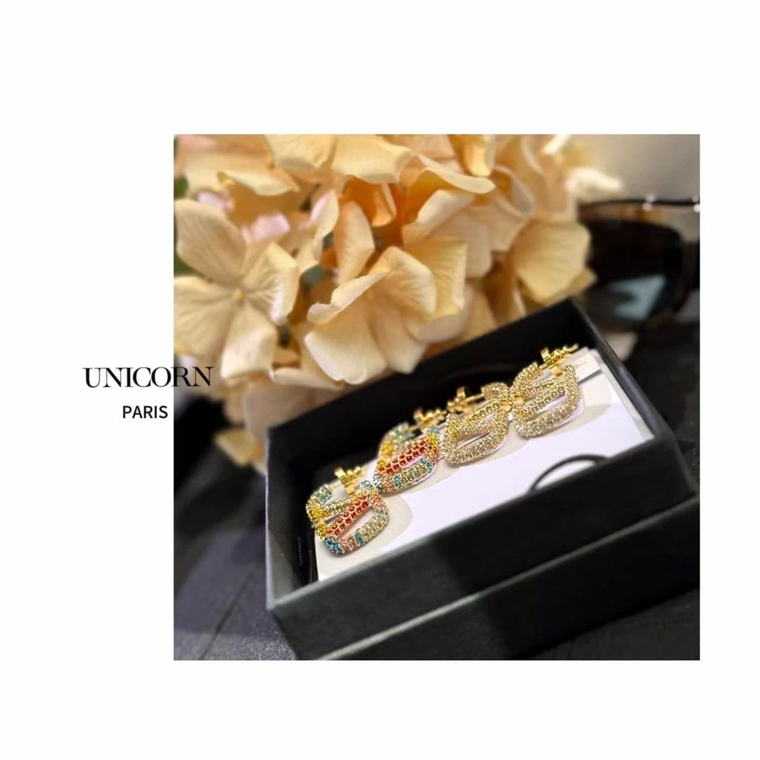 铜合金仿水晶耳饰 轻奢彩色闪闪耳环女 ES0739