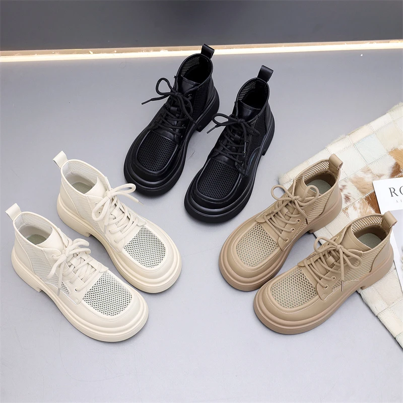 休闲鞋马丁靴女夏季薄款潮牌春秋新款透气短靴厚底镂空女士女款