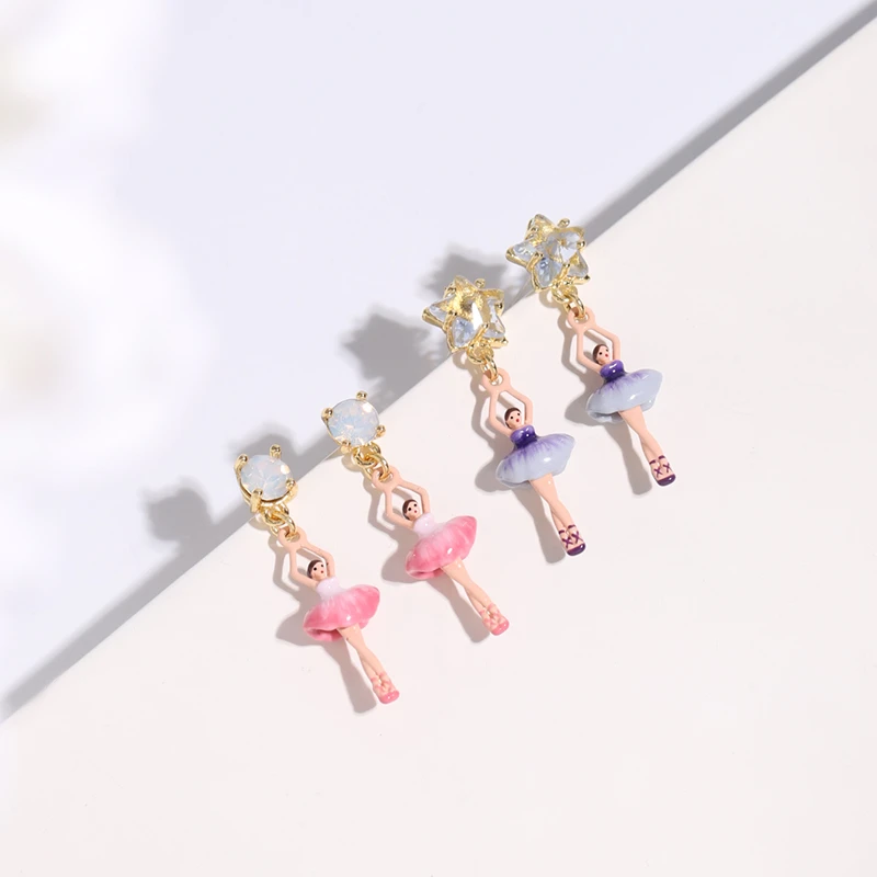 铜合金珐琅耳饰 迷你芭蕾女孩系列渐变舞裙星星花朵简约