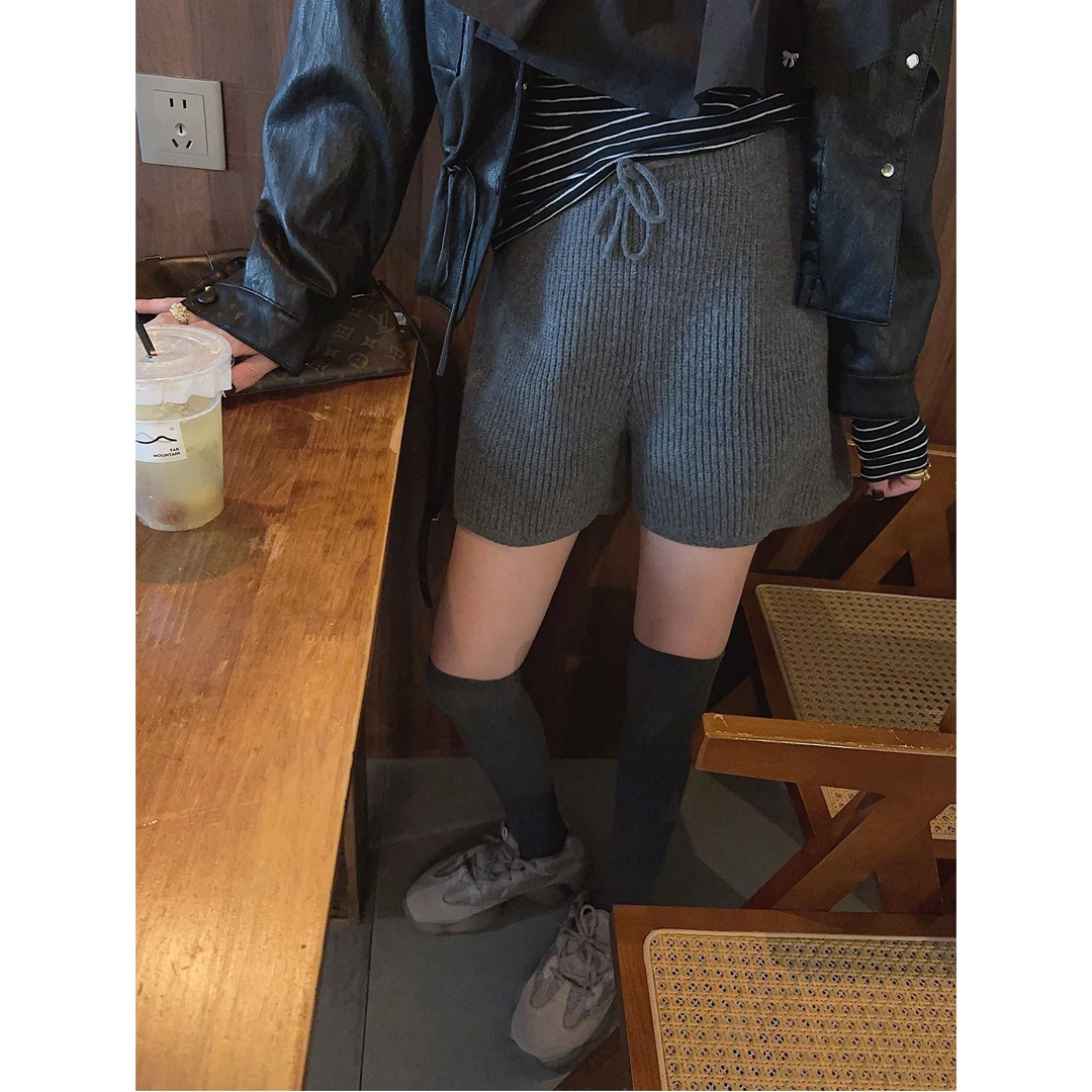 智英欧尼  NO退NO换 灰色短裤【针织裤子高腰秋季女装休闲时尚】