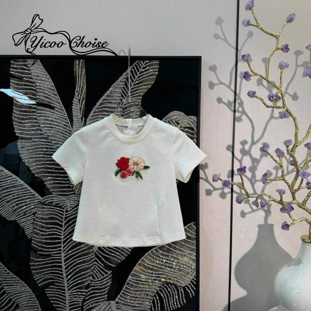 （在仓）YICOO【蔷薇】 小众设计师重工绣花T恤YC252101时尚女童休闲