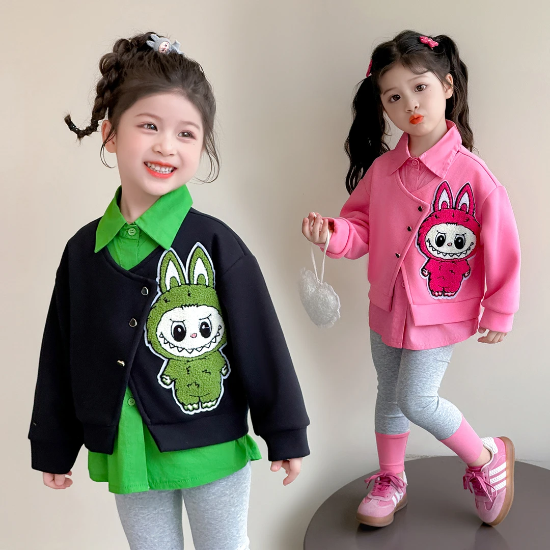 女童秋季假两件套装卡通小女孩春秋款洋气女宝宝打底裤两件套卡通