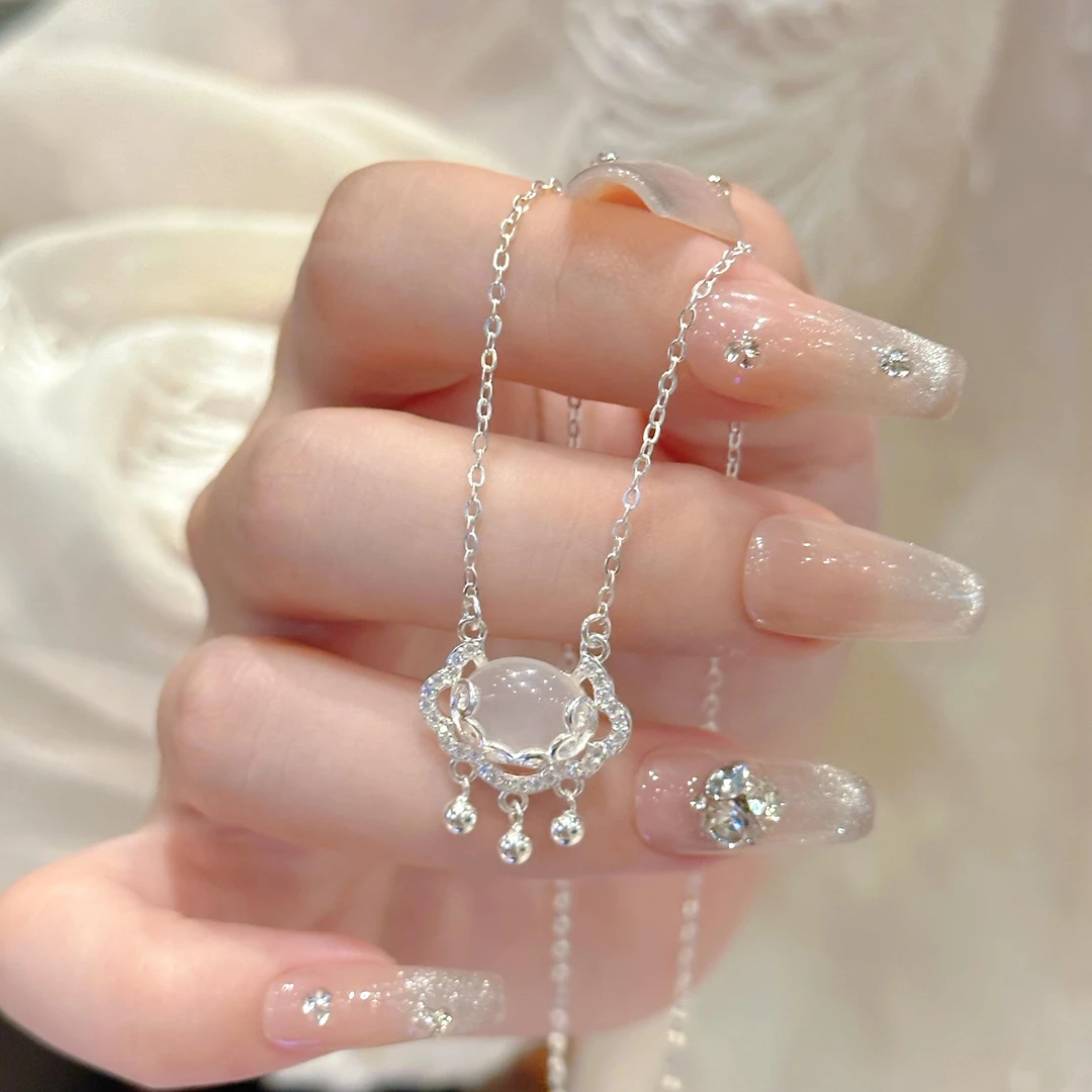 坠链均足银 白月光如意平安锁项链轻奢小众富贵长命锁锁骨链