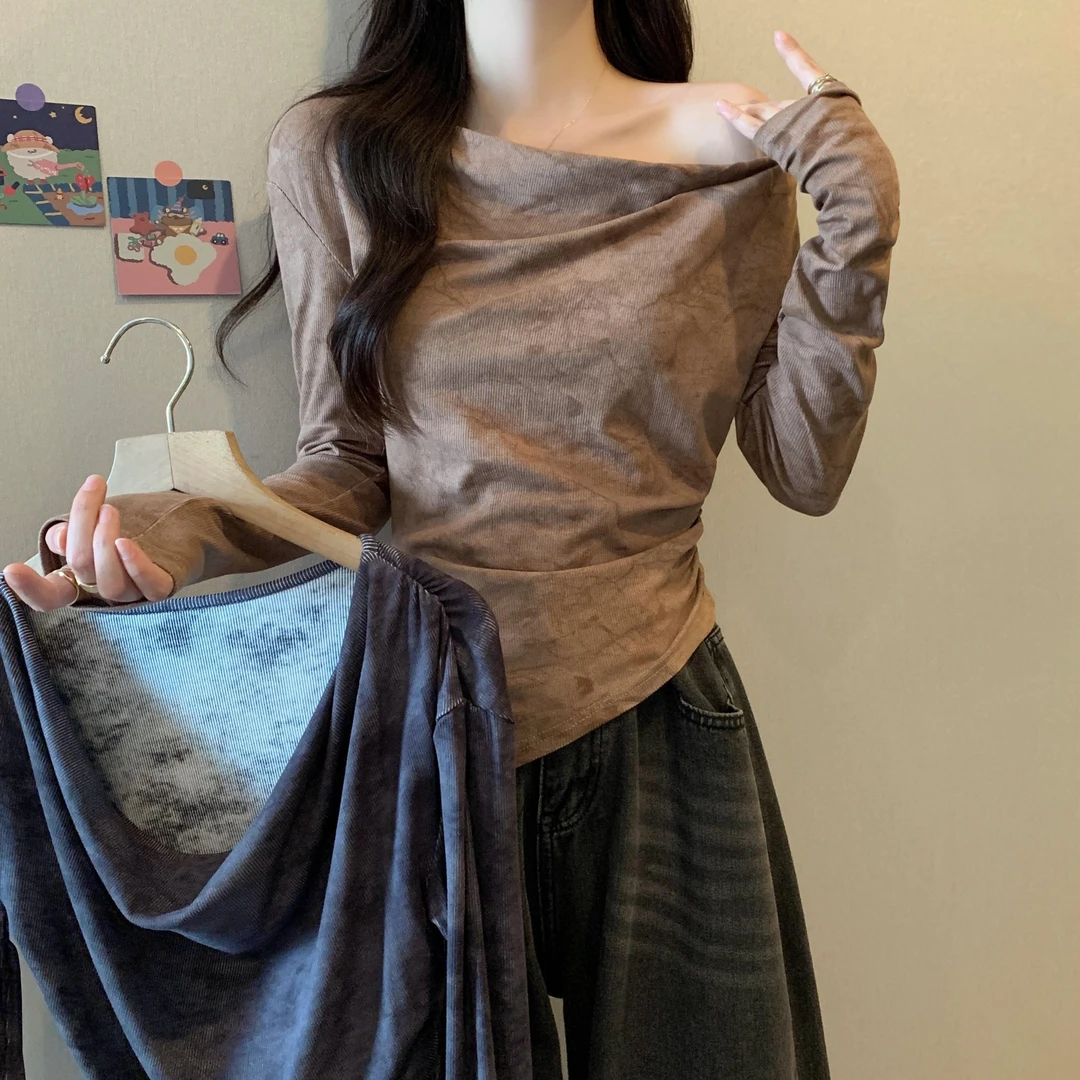 大码女装2025时尚网纱一字领网红印花防晒衣打底小衫针织衫百搭