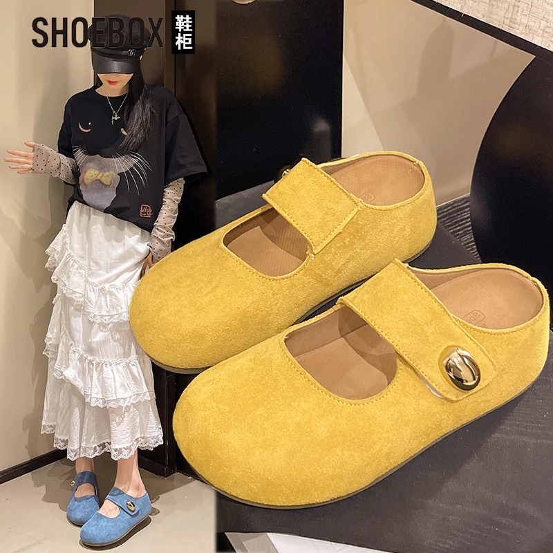 达芙妮集团旗下内增高勃肯鞋女2025夏季新款一脚蹬玛丽珍包头半拖