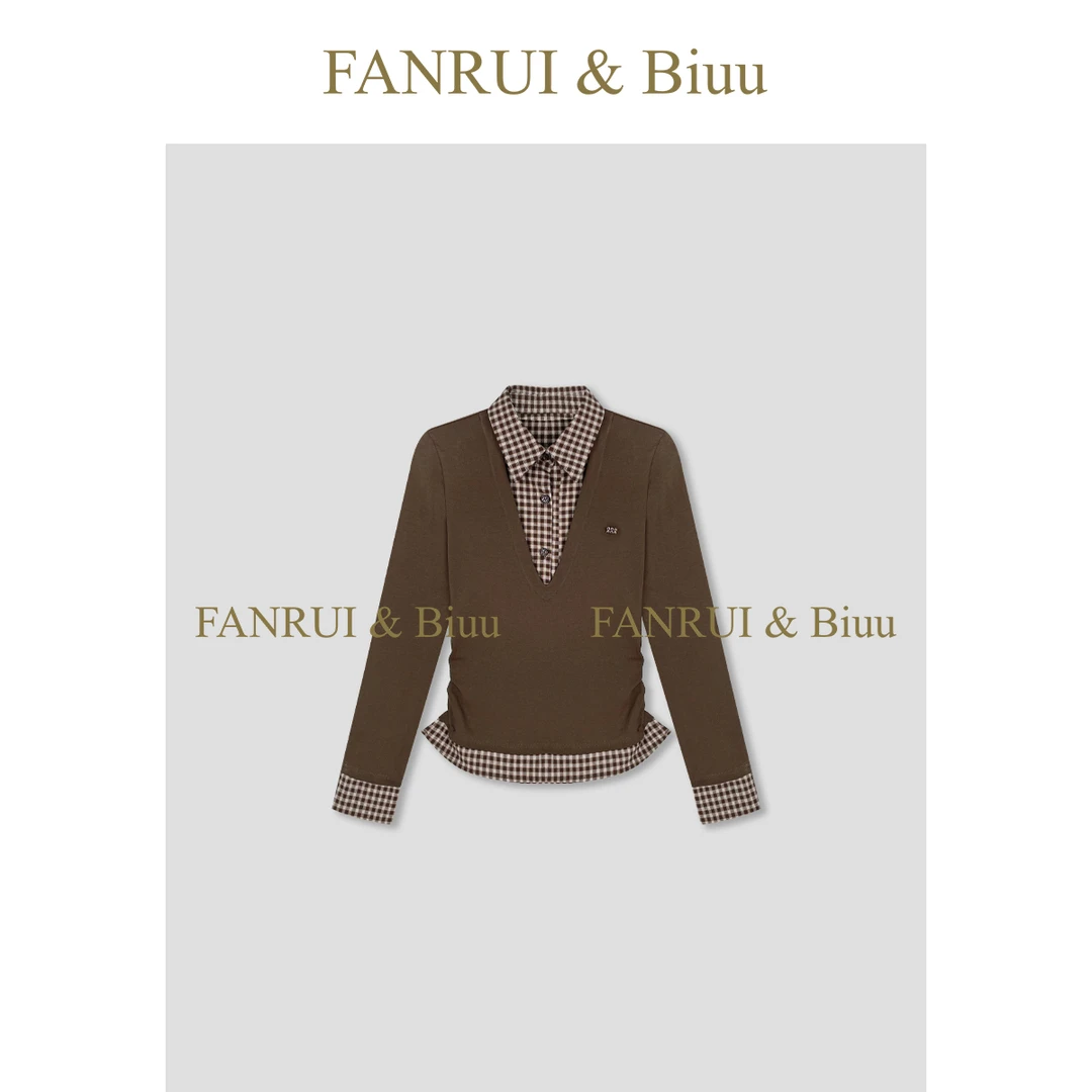 FANRUI/泛芮「格雅书情」格纹假两件洋气学院风复古立领衬衫B17846