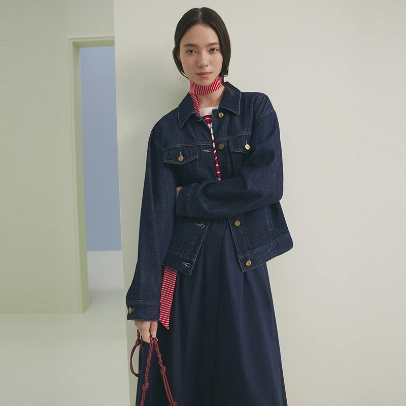 FS经典夹克版型绿葱原牛色牛仔短外套女25春新款J120A