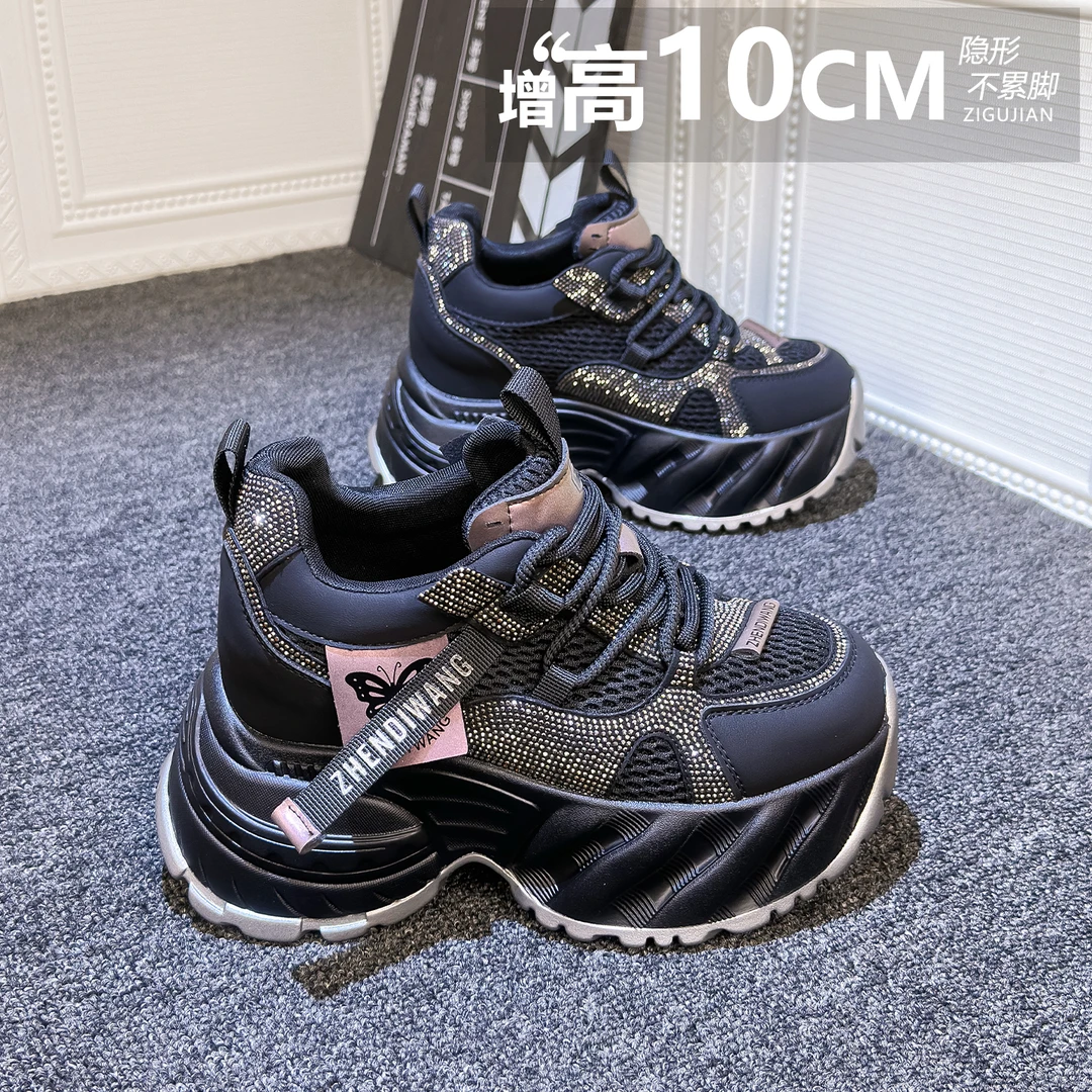 10CM内增高小白鞋女2025秋季新款百搭爆款小个子显瘦超火休闲厚底