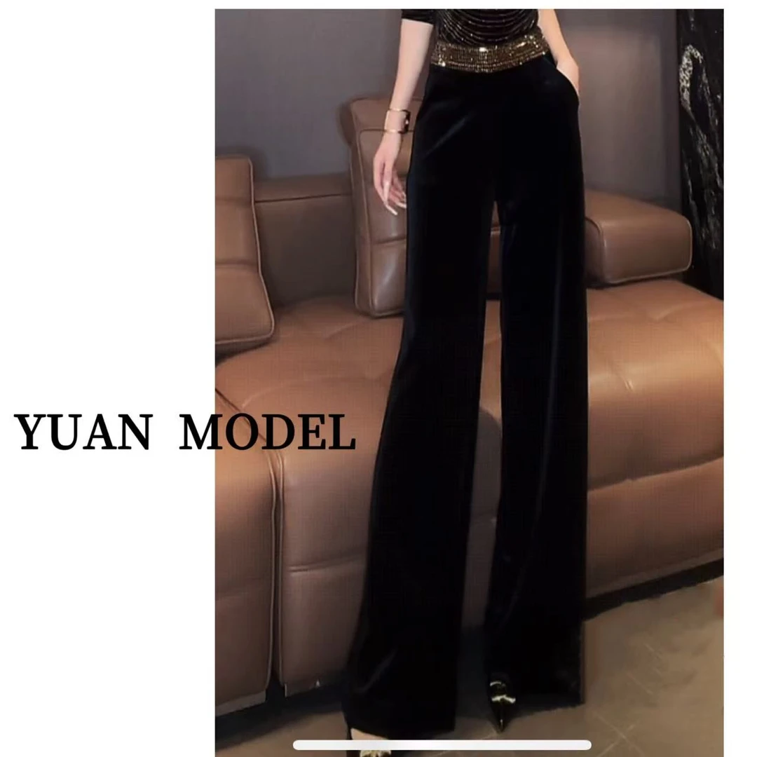 YUAN MODEL/媛老板-垂感十足裤腰烫钻气质阔腿裤休闲裤长裤101063
