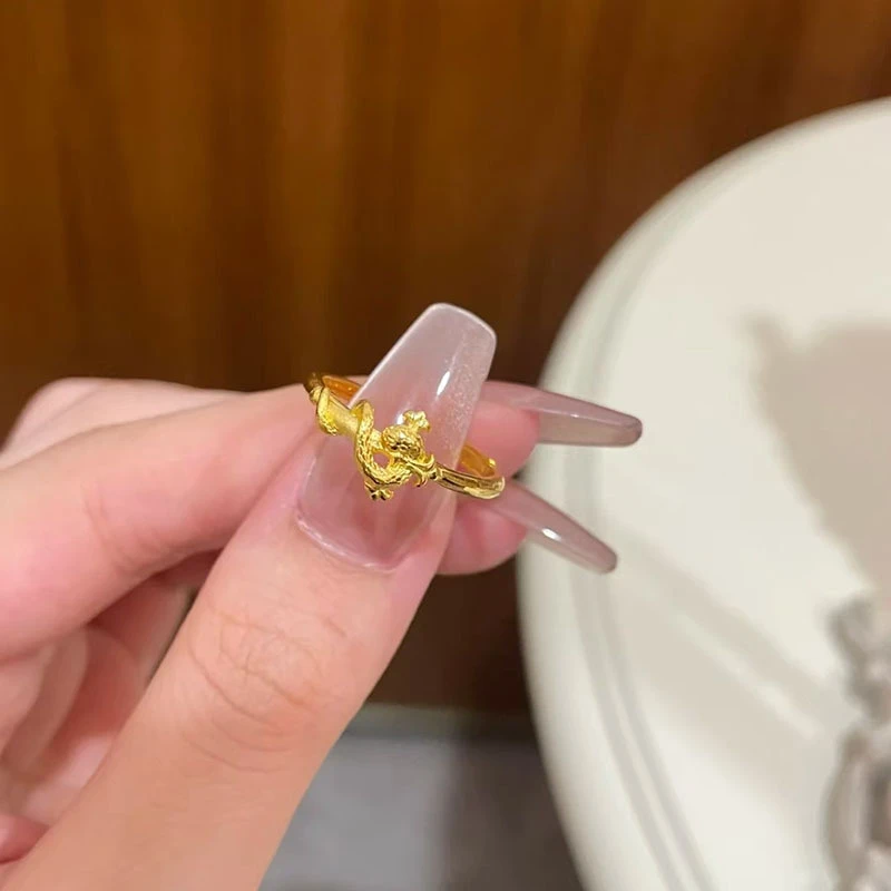 铜合金戒指 本命年金色灵蛇权杖可调节戒指时尚气质轻奢简约指环
