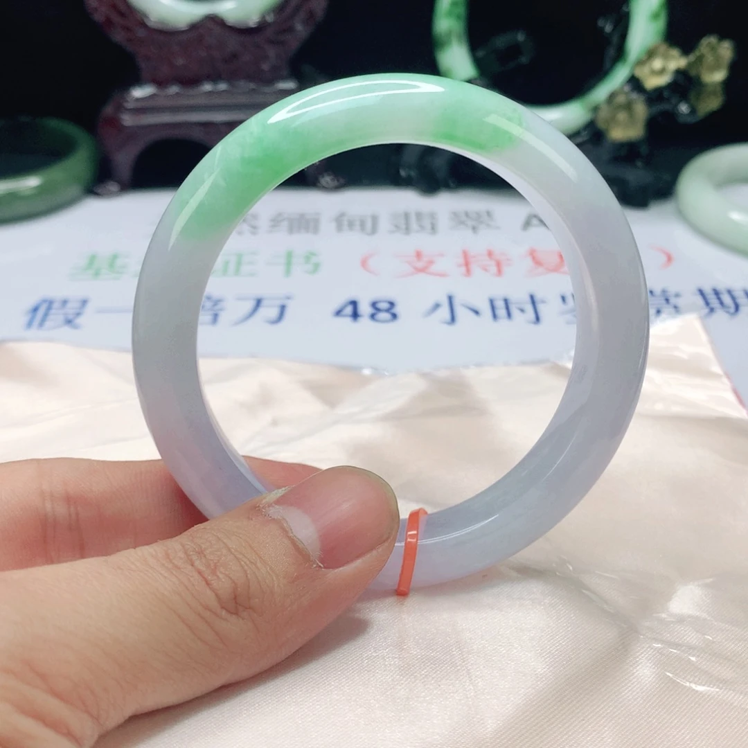 翡翠手镯未镶嵌57 圈天然缅甸翡翠A货翡翠时尚女款手镯