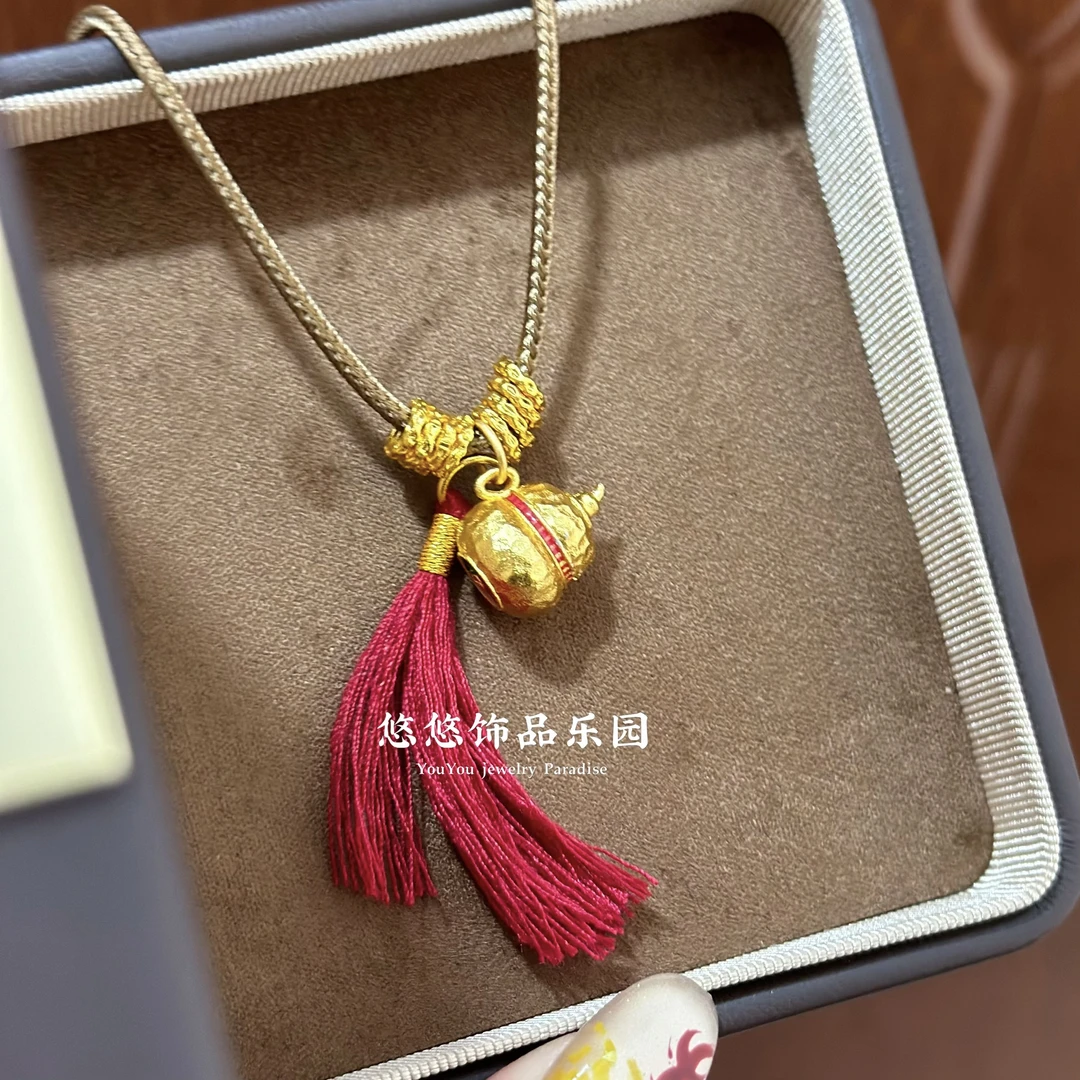 铜合金吊坠 镀K金【奶葫芦】新中式实心锤纹旋风小葫芦红流苏吊坠项