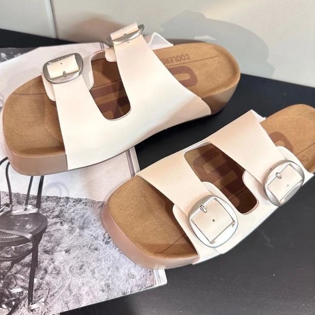 晓夏自制 “松糕鞋” 明星同款2.0牛皮厚底外穿双搭扣勃肯凉拖鞋