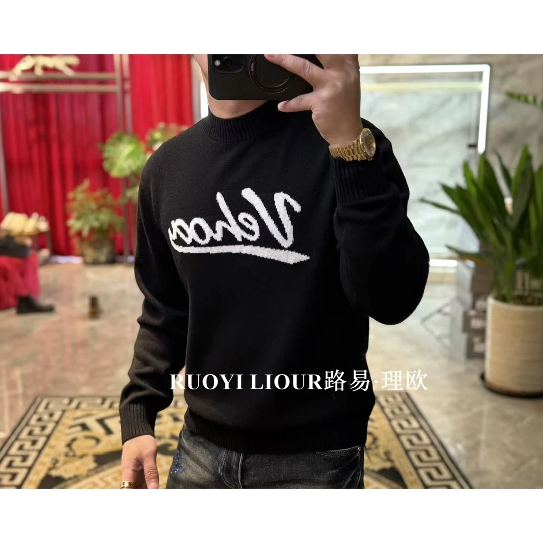 【路易理欧】简欧冬季新品时尚简约男士100%绵羊毛英文标羊毛衫0764