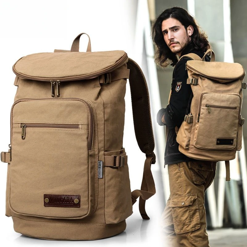 新潮代双肩包男休闲帆布旅行包大容量背包男士复古行李包电脑包潮