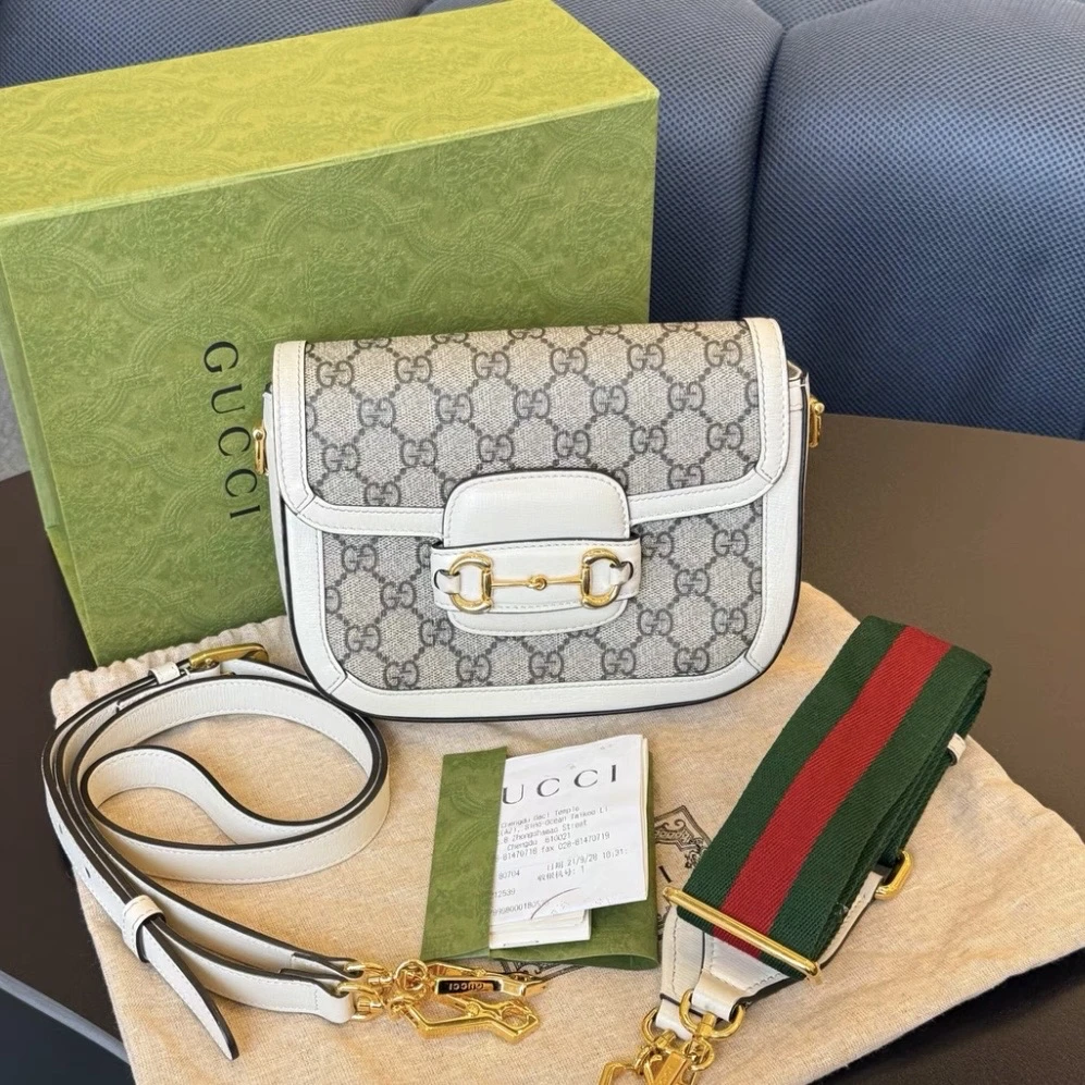 99新 GUCCI/古驰 7姐专场/白色老花1955 mini 马鞍包