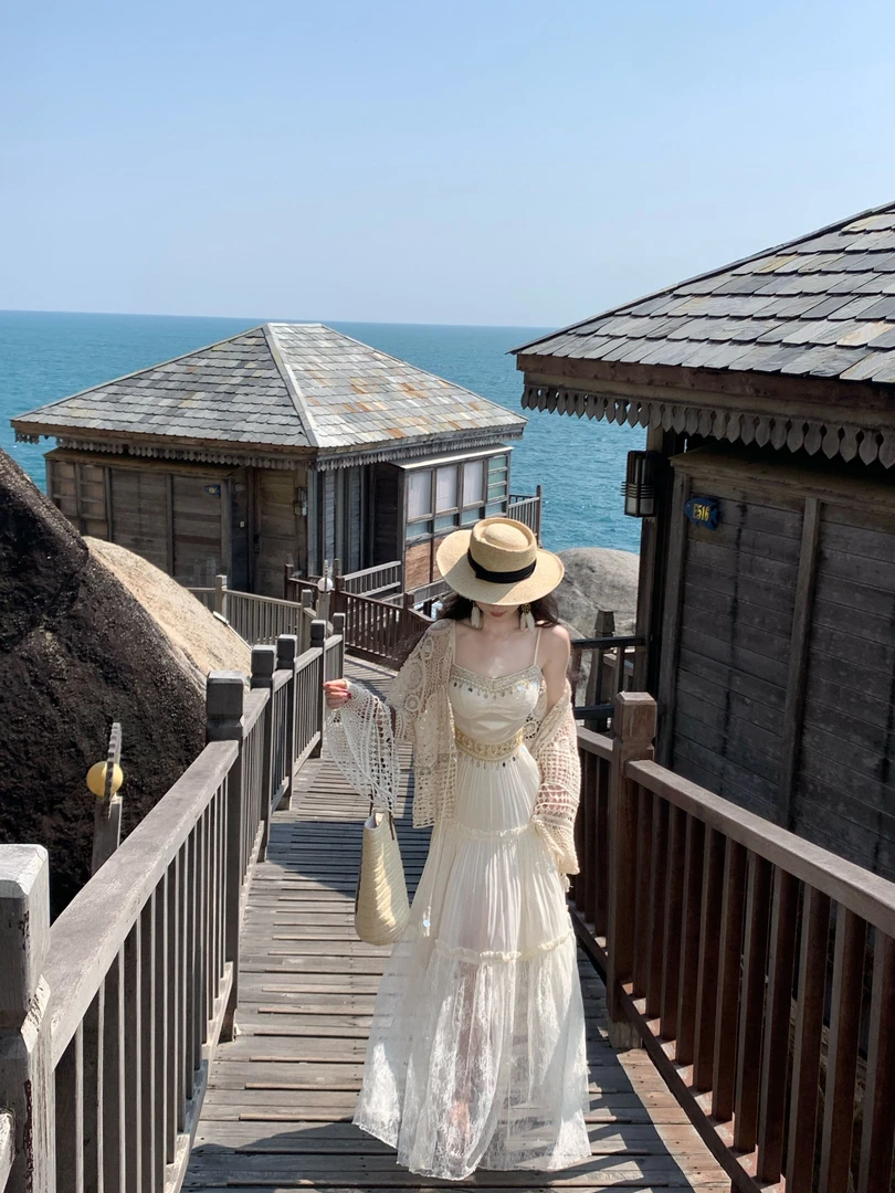 【雅乔定制】一见钟情 重工刺绣拼接吊带连衣裙度假裙DYLL-24126662