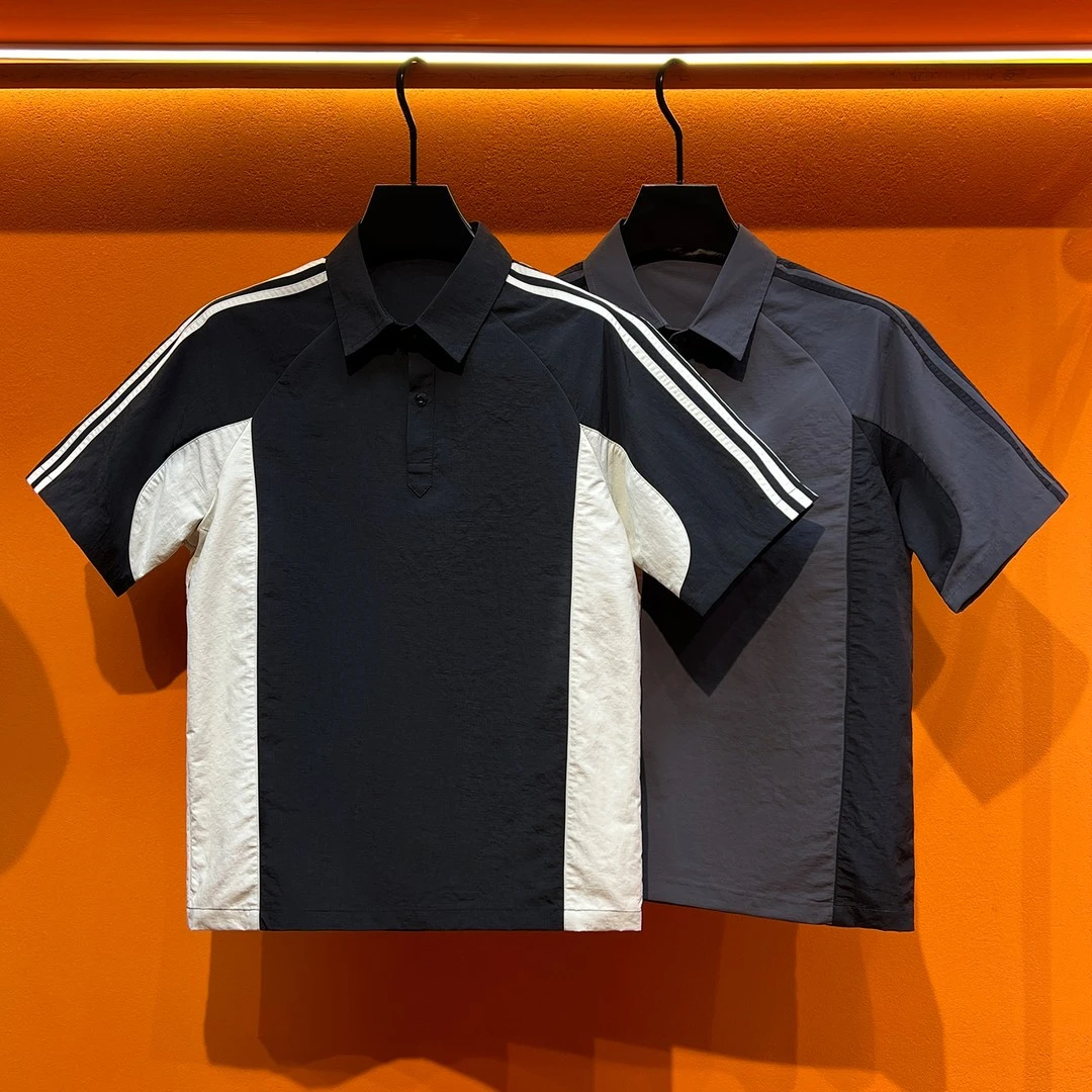撞色拼接POLO短袖男2025夏季新款潮流韩版肌理感半袖t恤