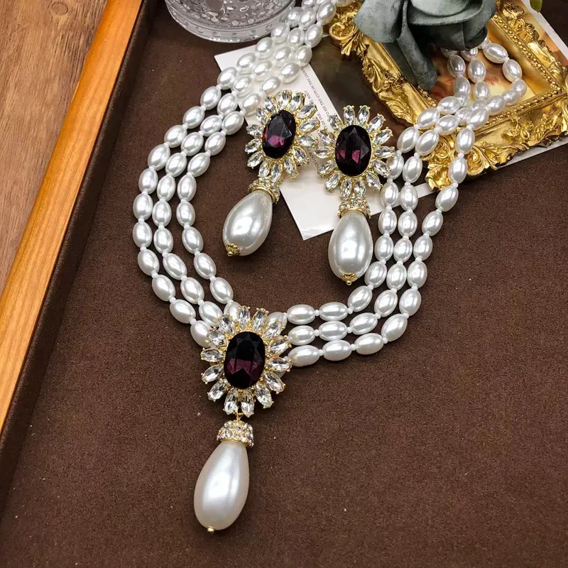 铜合金项链 精品/珍珠拼接耳环项链套装轻奢高气质百搭时尚饰品
