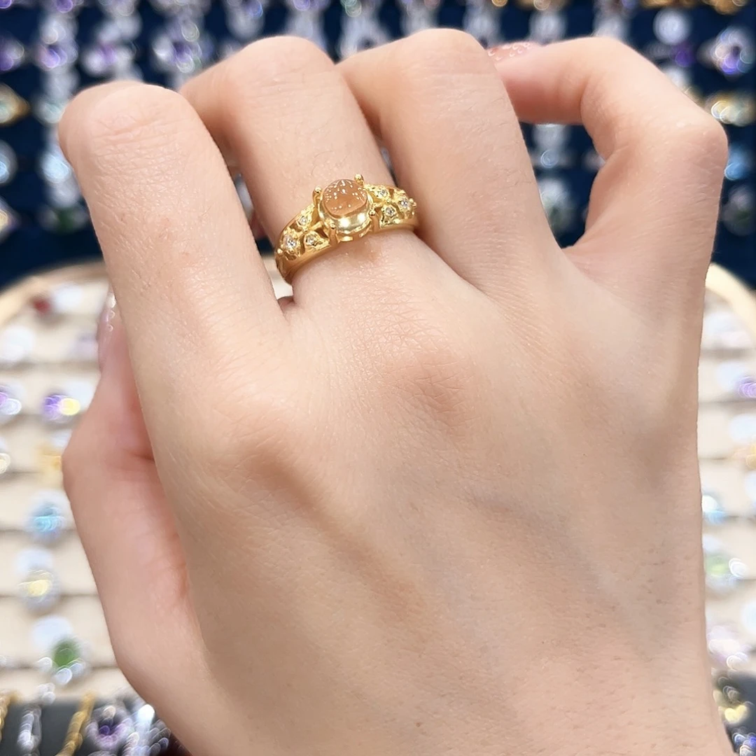 黄晶女款银S925镶嵌金托不保色