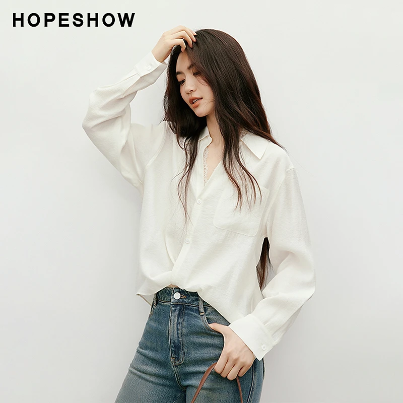 红袖2025秋季新款女蕾丝拼接解构扭结长袖衬衫两件套90225280303