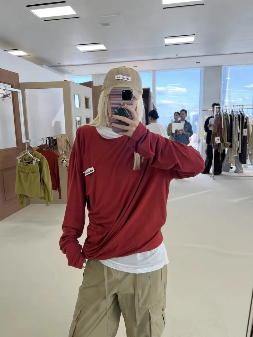 SANSTORE REFOUND TEN 不规则圆领长袖扭转贴标时髦百搭 25春夏