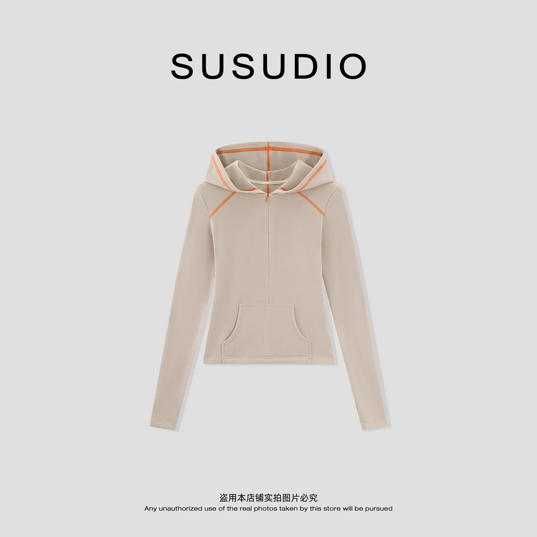 SUSUDIO 早秋休闲风撞色线条半拉链设计显瘦长袖10662
